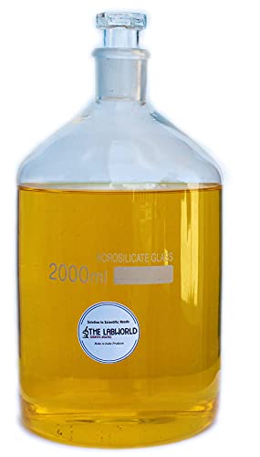 Labworld Glass reagent bottle 2 litres for lab borosilicate glassware narrow mouth with stopper chemical bottles for laboratory,kitchen and professional use,1 piece