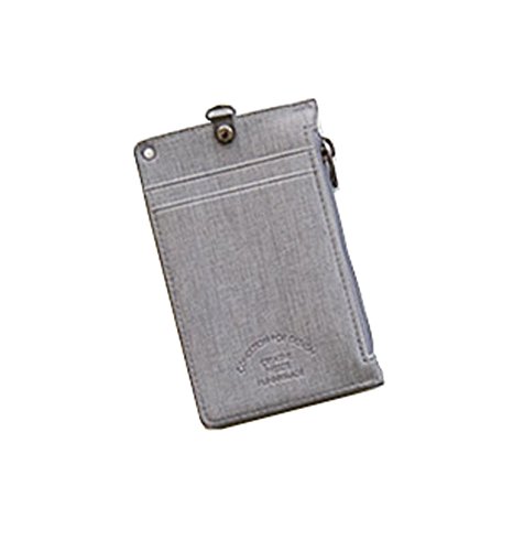 ID Card Badge Holder Unisex Zipper Pocket Credit Card Case Purse Wallet with Lanyard Neck Strap (Light Gray)