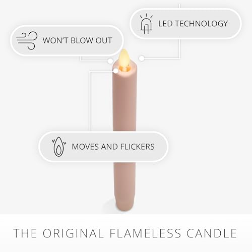 Image of Luminara Flameless Candle Taper (1 inch x 9.5 inch) Melted Top Real Wax Unscented Remote Ready Timer (Dusky Rose)