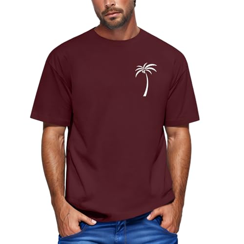 MOKBAY Camisetas Hombre Originales Manga Corta T-Shirt Homem Camiseta Deporte Vino Poliester Basica con Estampada de Coco Ropa Trabajo Camisas Hombre Manga Corta Oferta Flash Vino XL