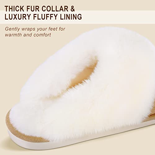 Womens Slippers Cozy Comfy Faux Fur Slip-on Women House Shoes Memory Foam Suede Fluffy Comfort Plush Winter Warm Breathable Anti-Slip Indoor & Outdoor Beige 7-8