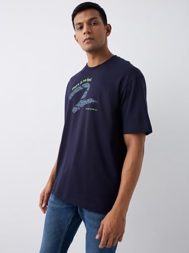Image of Spykar Men's Oversized Round Neck Half Sleeve Solid Casual T-Shirt