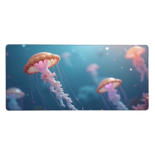 Sous-main de bureau grand format méduse rose anti-effilochage pour clavier et souris de PC
