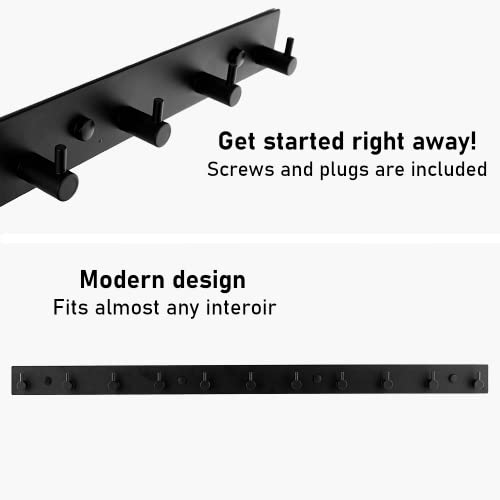 Brute Strength, Coat Stand, 11 Hooks, 74 cm, Stainless Steel, Door Hooks for Kitchen Hook Rail Black, Wall Coat Rack - Image 4