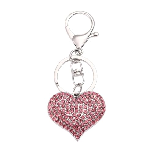 Stylish Heart Keychain Rhinestoned Highlighted Charm Resistant Keyring