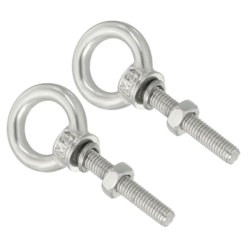 Image of uxcell M4*30 3 /16 inchx1.18 inch Stainless Steel Eye Bolts Threaded Screw Eyebolt Shoulder Ring with Nuts Washers for Lifting Hanging, 2 Set