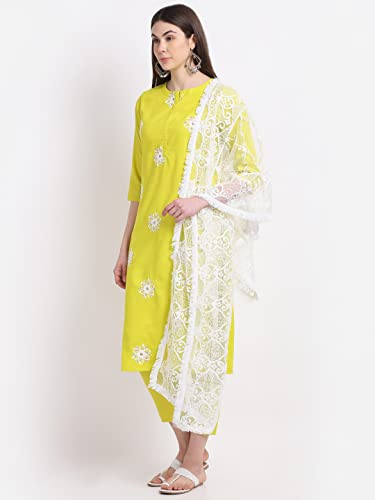ANNI-DESIGNER-Womens-Ruby-Cotton-Straight-Embroidery-Kurti-with-Pant-Dupatta-Set-White-Show ANNI DESIGNER Women's Cotton Blend Straight Embroidered Kurta with Pant & Dupatta (Enter)