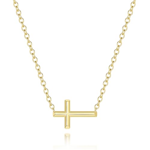 Cross Necklace for Women 14K Gold Cross Necklaces for Women Sideways Crosses Necklace for Womens Sideways Design with Refined Simplicity Gold Crosses Chain Pendant Womens Necklaces (16.5+2)in