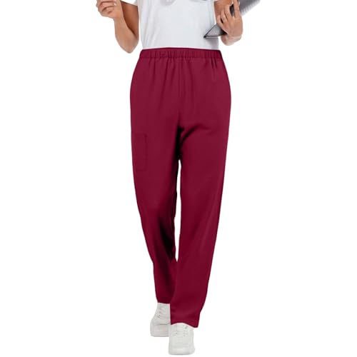 Image of Scrubs Pants for Women Plus Size Stretch Waisted Workwear Pants Medical Uniform Comfy Straight Leg Barrel with Pocket