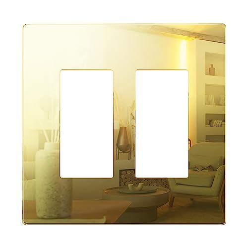 Image of LIDER Double Decorator Wall Plate, Impact Resistant, Plexiglass, Reflective Finish, Modern Upgrade, Screwless Light Switch /Outlet Cover, Mid-Size 2-Gang 4.88 inch x 4.92 inch, Acrylic, Mirror Glass Gold