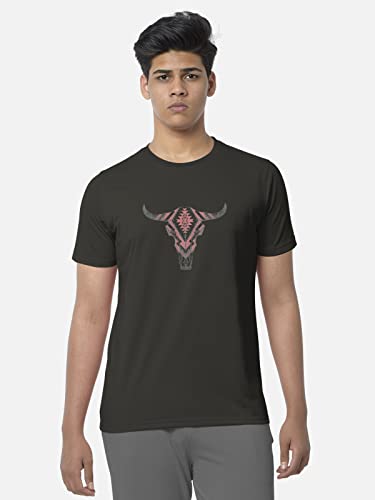 Image of BULLMER Black Trendy Typographic Printed Round Neck Half Sleeve Tshirt for Men