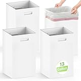 Extra Strong Corrugated Cardboard Portable Garbage Can, 4 Pack Reuseable and Disposeable Extra Large Trash Cans, 13 Gallon (21.6' H x 13.5' W x 10' D), Recycled Garbage Can and Recycling Bins, White