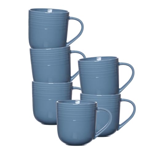Ritzenhoff & Breker Levi Kaffeebecher 6er Set, 400 ml, Henkelbecher mit feinem Rillenrelief, Skandinavisches Design, Porzellan, Blau
