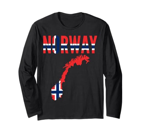Bandera de mapa de país noruego nórdico - Noruega Manga Larga