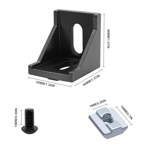 Image of 24pcs Seekliny 4040 Aluminum Extrusion Corner Bracket 4040 Hardware V-Slot Accessories T-Slot with Screws for 8020 Aluminum Profile 3D Printer Accessories Black