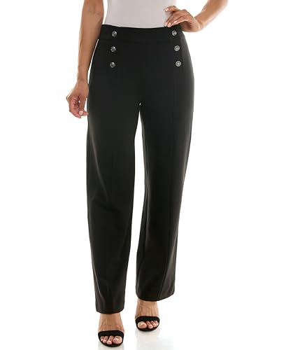 Zac & Rachel Women's Pull on Wide Leg Compression Ponte Pant with Symmetric Button Detail2