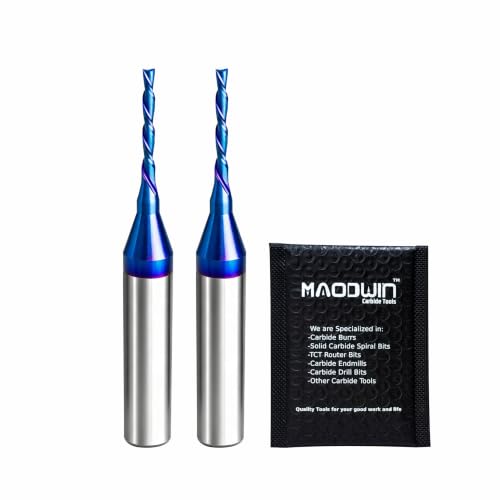 2Pcs Downcut Spiral Router Bit 1/16" Dia, 1/4" Shank, 2" OAL