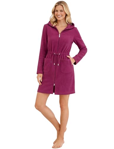 Morgenstern Bademantel Damen Reißverschluss Kapuze Frottee Leicht Kurz Emily Beere S