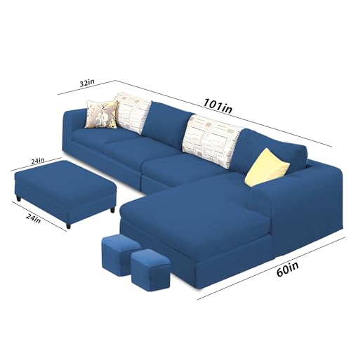 Image of Koza RHS 8 Seater L Shape Sofa Set with Center Table for Living Room (Blue Fabric) Premium Fabric Sofa