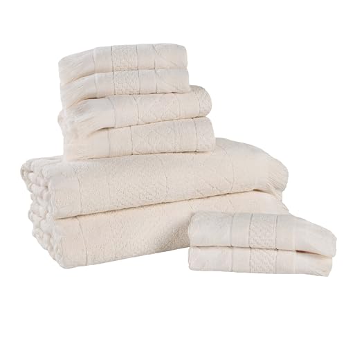 SUPERIOR Cotton 8 Piece Towel Set, Quick Dry, Bathroom Essentials, Shower, Spa, Luxury Plush Soft Absorbent Towels, Includes 2 Bath, 2 Hand, 4 Washcloth/Face Towels, Rolla Collection, Ivory