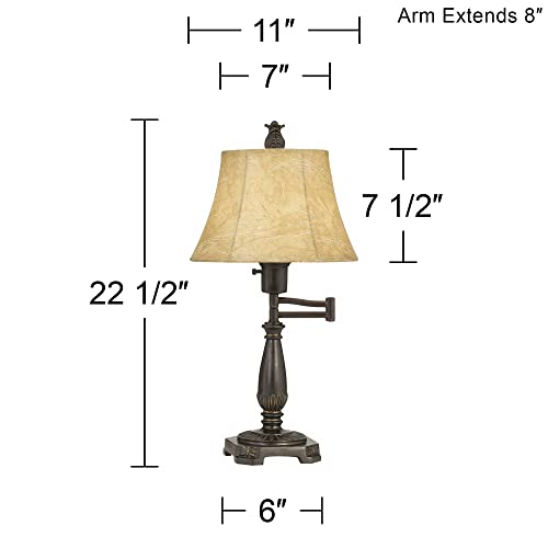 Regency-Hill-Traditional-Rustic-Natural-Cottage-Swing-Arm-Desk-Table-Lamps-225-High-Set-of-2-Bronze-Brown-Faux-Leather-Bell-Shade-Decor-Living-Room-Bedroom-House-Bedside-Nightstand-Home Regency Hill Traditional Rustic Natural Cottage Swing Arm Desk Table Lamps 225 High Set of 2 Bronze Brown Faux Leather Bell Shade Decor Living Room Bedroom House Bedside Nightstand Home
