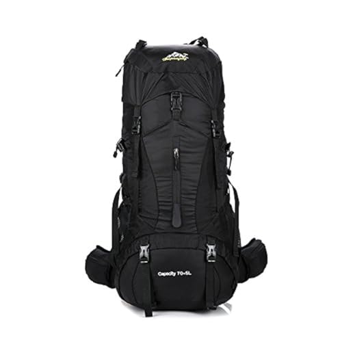 Hwjianfeng Wanderrucksack 70L Trekkingrucksack Rucksack Reiserucksack Rucksack der großen Kapazität & mit Regenschutz, Herren Damen Backpacking Campingrucksack (Schwarz)