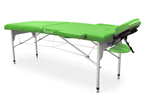 Table de massage pliable aluminium Easy QUIRUMED verte 186x66 cm avec trou visage