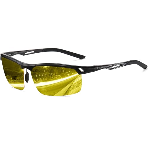 DUCO Gafas de visión nocturna polarizadas HD amarillo conducción nocturna para hombre anti deslumbrante faro de disparo gafas 8550, Black