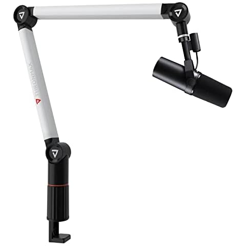 Professional Boom Arm Stand,THRONMAX Flex S5 Mic Stand for Game streaming, Podcasting and Broadcasting/Sturdy Stainless Steel Mic Stand with 3/8" to 5/8" Adapter/Hidden Cable Management (White) Cover