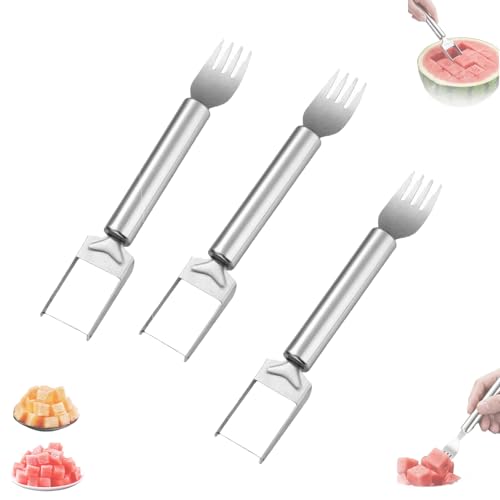 2-in-1 Stainless Steel Fruit Cutter, Watermelon Cutter, Summer Fruit Cutting Kitchen Gadget for Home, Portable Dual Head Knife, 