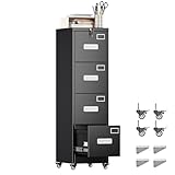 METAN 4 Drawer File Cabinet on Wheels, Lockable Metal Filing Cabinet with Handle and Name Card for Office Home,Assembly Required,Black