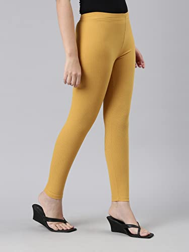 Image of GO COLORS Drop Needle Ribbed Active Leggings for Women | Lightweight, Spandex Waistband, Mid Rise