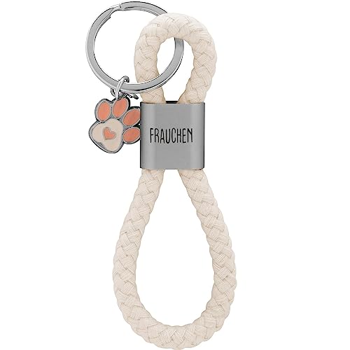 GRUSS & CO Schlüsselanhänger Loop Motiv 'Frauchen' | Anhänger bestehend aus einer geflochtenen Schlaufe, mit Motivdruck 'Frauchen', mit Pfoten-Charm | 48370