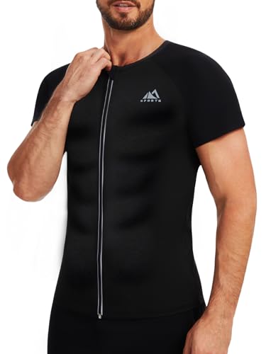LAZAWG Sauna Shirt for Men Sauna Suit Short Sleeve Sweat Shirt Zipper T-Shirt Workout Body Shaper Sports for Gym Exercise