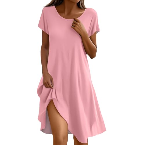 FUPODD Strandkleider Damen Sommer Blumen Sommerkleider Mit Ärmeln Geblümt Sommerkleid U Ausschnitt Kleider Blumenmuster Schwingen Tunika Kleid...