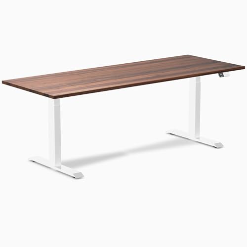 Image of Desky Dual Hardwood Sit Stand Desk - 80x30 Electric Standing Desk - Dual Motor, 3 Stage Adjustable Height Desk - Solid Wood Standing Desk - Whole-Piece Top in Walnut Wood