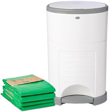 Diaper Dekor EKO Plus Diaper Pail Gift Set, White | ONLY Eco-Friendly Diaper Pail Made with 70% Recycled Materials | Comes with up to a Year's Supply Worth of Diaper Dekor Refills!