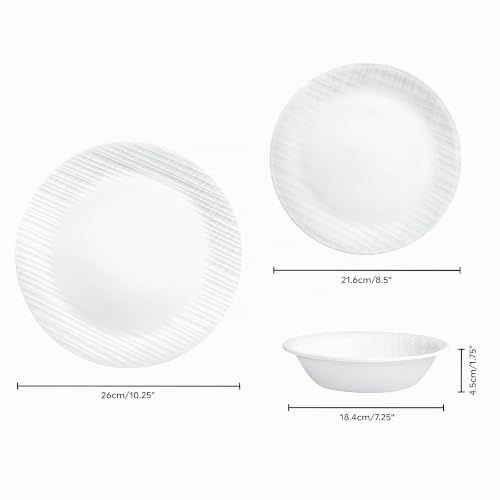 Corelle Service de table (12 pièces, tissage lin) - Service de table pour 4 personnes comprenant 4 assiettes plates, assiettes à dessert et bols 3 fois plus durables, moitié moins d'espace et poids de – vue 2