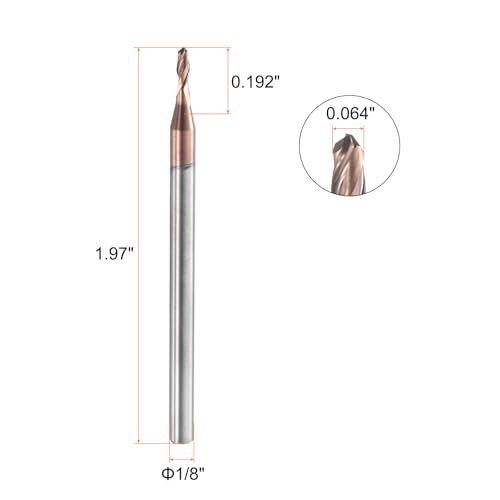 Image of HARFINGTON Ball Nose End Mill 2 Flute 0.064 inch Diameter 1 /8 inch Shank Tungsten Carbide Uncoated Spiral CNC Router Bits 0.192 inch Cutting Length Single End Ball for Carving Engraving Grinding
