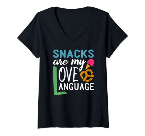 Mujer Snacks Are My Love Language Cita de aperitivos divertidos que dice Camiseta Cuello V