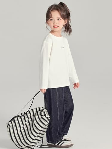 Image of 2026 Premium Girls Long Sleeve Crew Neck T-Shirt, Cotton Blend, Buding Kids Print, Casual Style