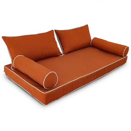 Image of Outdoor Daybed Cushion Cover Twin,Daybed Mattress Bolster Pillow Fitted Sheet Cover,Twin Size Outdoor Daybed Cushion Covers (Spice Orange, 75 * 39 * 6in)