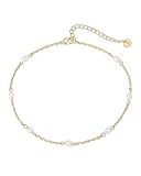 PAVOI 18K Yellow Gold Plated Freshwater Pearl Anklet for Women | Dainty 9' Anklet with Pearls