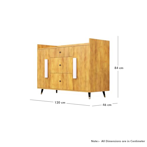Image of Bniture Wooden Sideboard Cabinet for Living Room | Wooden Storage Cabinet with 2 Door & 3 Drawer | Engineered Wood Multipurpose Cabinet with Spacious Shelves for Home & Office | Giant Wood