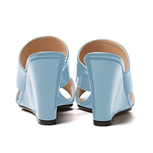 WAYDERNS Women's Dating Open Toe Round Toe Slip On Two Straps Patent Casual Wedge High Heel Wedges Sandals 3.3 Inch4