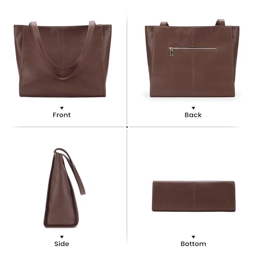 Image of befen Genuine Leather Tote Bag for Women Work Travel Leather Purse Handbags | Real Leather, Padded 14 inch Laptop Compartment, Multi-Pockets, Zipper, Tote Bag for Daily