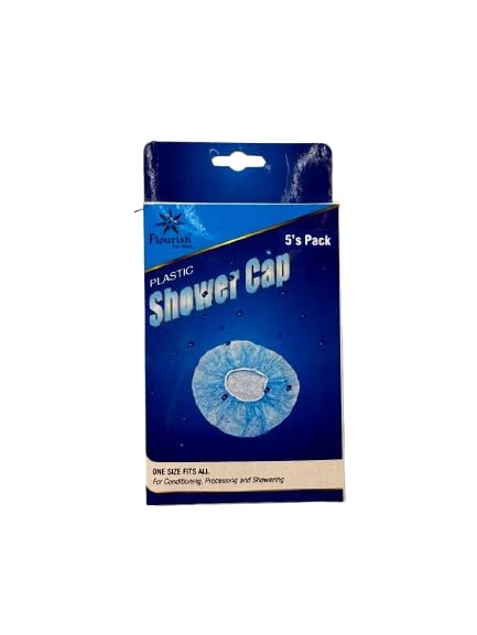 Flourish Trading Co. Plastic Shower Cap, Waterproof Hair Protection, One Size Fits All, Clear, 5 Pack, 3Nos-image-10
