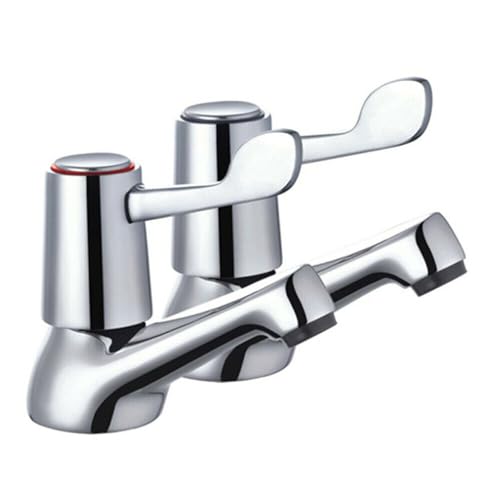 2Pcs Bathroom Taps Lever - 1/2 Basin Taps Bathtub Set with Metal Knobs Pillar Polished Chrome Plated - Traditional Design Twin Pair Hot Cold Water Mixer Sink with Ceramic Disc for Bathroom, Kitchen