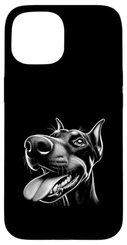 Cool Doberman Sacando la Lengua Fuera en Cara Juguetona Desafío Carcasa para iPhone 15