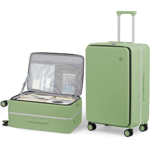 Image of mixi 24 Inch Checked Luggage PC Hard Shell Suitcase Top Opening Aluminum Frame Travel Suitcases with Wheels, Avocado Green